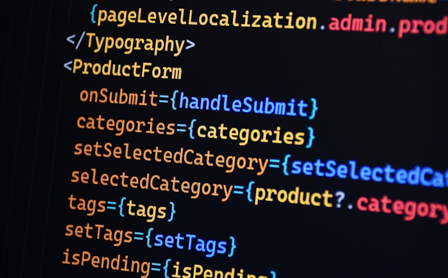 Web development services with code on a development screen